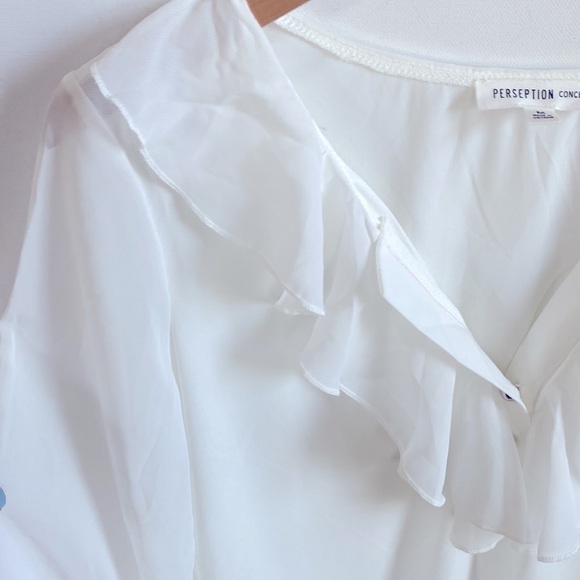 PerSeption concept White ruffle Front sheer Long-sleeve top, size M, NWOT - Picture 2 of 7
